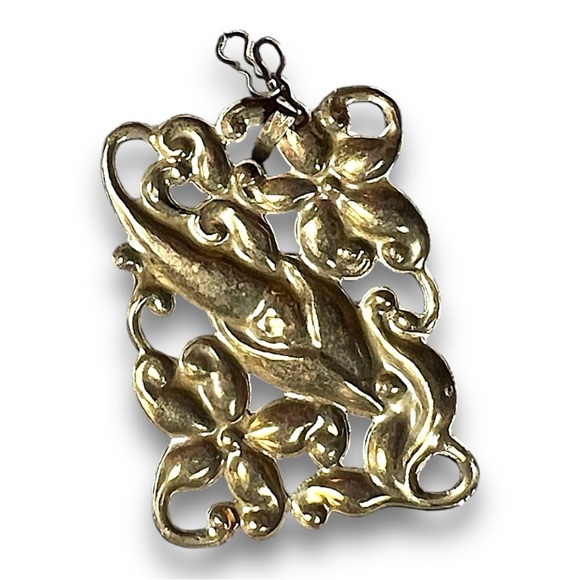 VINTAGE BRASS Floral FRENCH ART NOUVEAU STYLE PENDANT - Picture 2 of 16